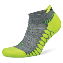 Load image into Gallery viewer, Side view of Balega Silver No Show Midgrey/Neon Lime Socks
