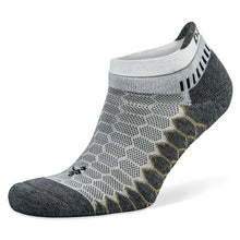 Load image into Gallery viewer, Side view of Balega Silver No Show White Grey running Socks
